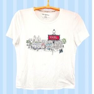Karl Lagerfeld Paris Graphic T-Shirt White Large Paris Cafe Scene Metro Sign